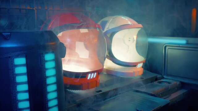Astronaut Picks Up Helmet In Flashing Light And Gas 2 Versions
