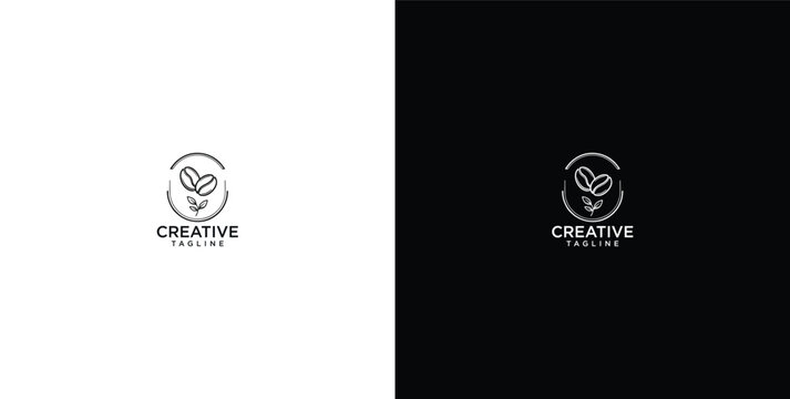 Minimalist Line Art Coffee Bean Logo Concept with Organic Leaf Details for Modern Cafe and Sustainable Beverage Branding Identity