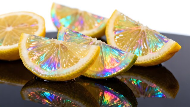 Sliced lemons with iridescent effect