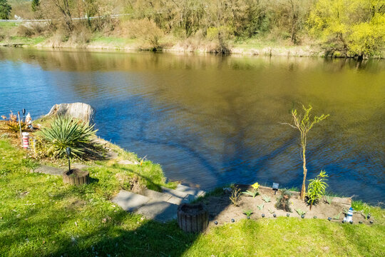 Beautiful views of the spring Berounka river, forest and mountains, Czech.