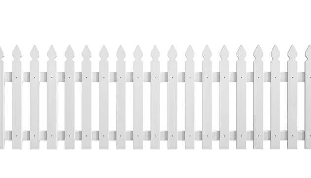 Close-up of white wooden picket fence on plain background