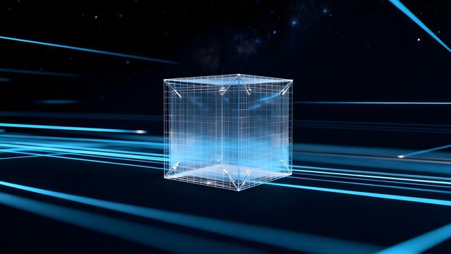 Abstract glowing cube in space