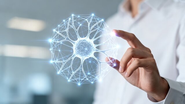 Hand interacting with digital neural network
