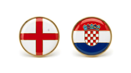 Fototapeta premium Pair of elegant circular cufflinks displaying official flags of England and Croatia set.