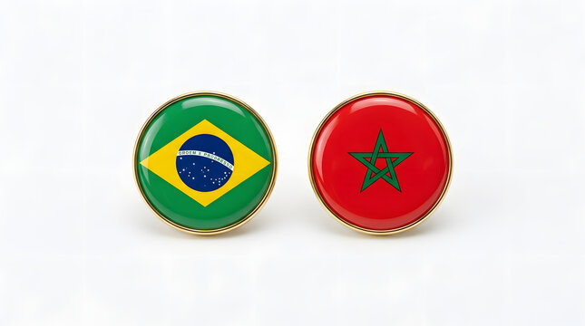 Brazil and morocco flag cufflinks isolated on white background with clipping path.