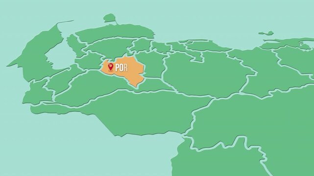 Mapa de Venezuela  con divisi&oacute;n pol&iacute;tica resaltando el estado Portuguesa