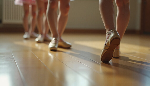 Children practicing dance choreography in studio on wooden floor, children's choreography, a concept for organizing a child's free time away from school