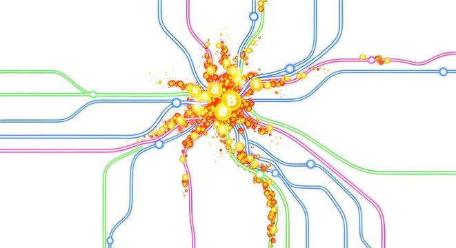 A clearer, modern reinterpretation of cyber nerve pathway drawn in luminous neon lines with B-complex particles, isolated on pure white, no shadows, styled for visual appeal.