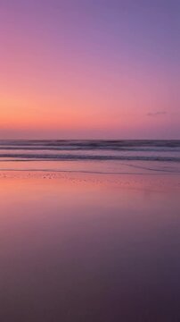 Vertical Purple Sunset Over Calm Beach Generative AI