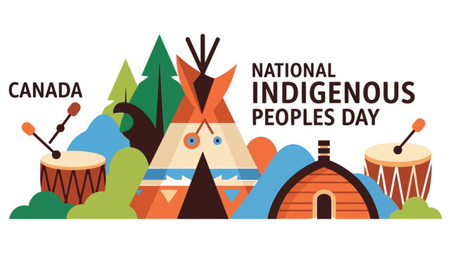 National Indigenous Peoples Day illustration with teepee and drums high quality