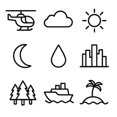 Fototapeta premium Minimalist icons: weather, nature, transport, and urban elements