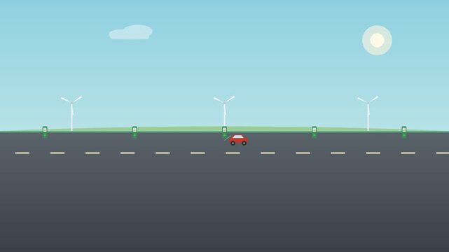 Electric vehicle charging station on highway with renewable energy concept