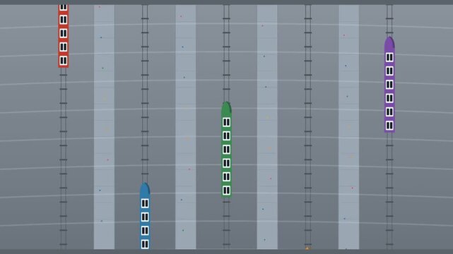 Animated vertical transportation system with multiple elevators in high rise building