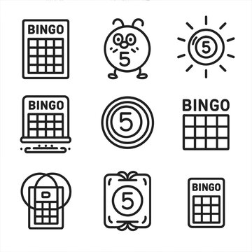 Bingo icons set featuring number 5 in various fun and creative styles