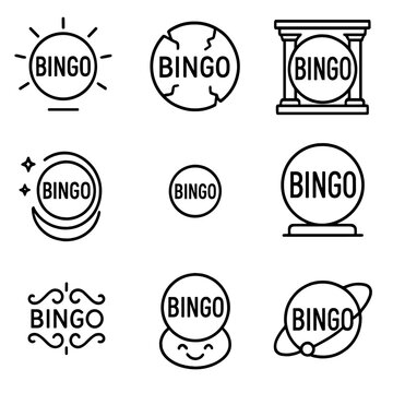 Bingo icons set featuring nine unique designs with varied styles and themes