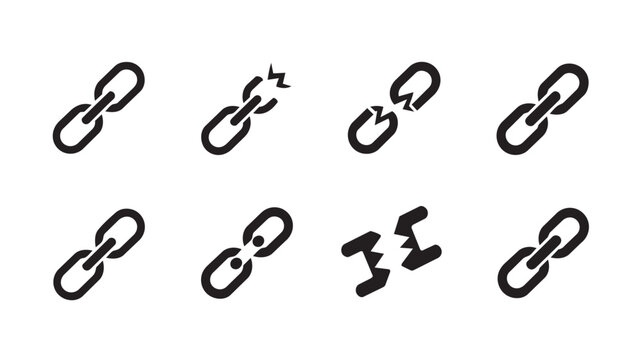 Set of chain link icons, connected and broken links, vector illustration vector