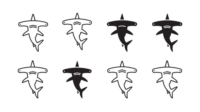 Set of hammerhead shark icons, vector illustration vector