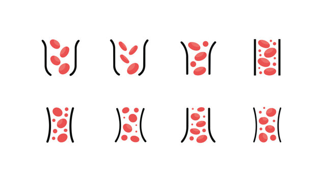 Set of blood vessel icons with red blood cells vector