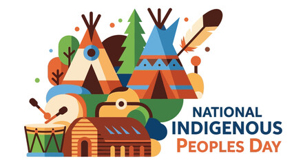 indigenous peoples day illustration with teepees trees and cultural elements © Kawsar_Studio1998