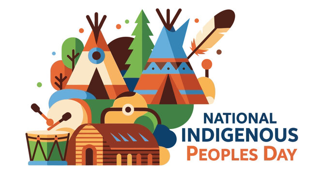 indigenous peoples day illustration with teepees trees and cultural elements