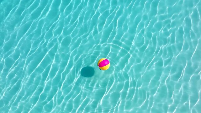 Colorful inflatable beach ball floating in sunlit turquoise pool
