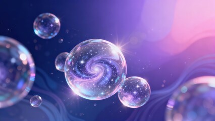 Fototapeta premium Glowing bubbles with galaxy patterns