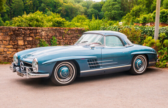 Mercedes 300SL roadster parked near the city in Dinan - France