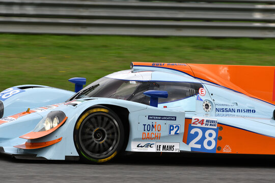 Scarperia, Italy - October 12th 2024: Lola B12/80 Nissan Gulf Racing of 24H Le Mans 2012 ex J-D.Deletraz drive by unknown in action during practice session at Mugello Circuit.