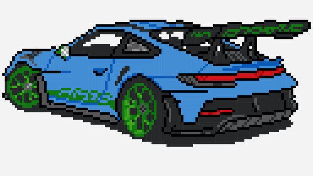 Pixel Art Blue GT3 RS Sports Car
