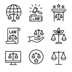 Fototapeta premium Law and justice icon set featuring scales, gavel, and legal symbols