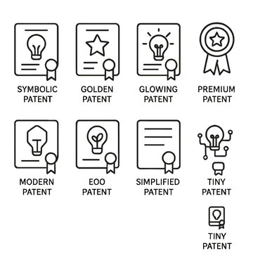 Innovative icons representing various patent types on a gradient background