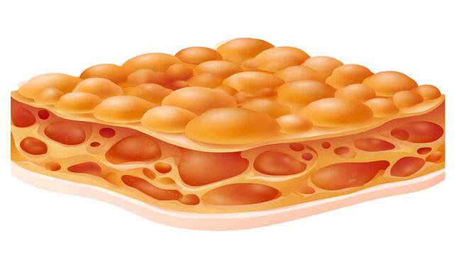 Vector diagram of cellulite formation. Cellulite occurs in most women and rarely in men.