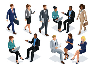 Obraz premium Isometric Illustration of Business Professionals and CAD Design Engineers in a Modern Corporate Workspace Environment