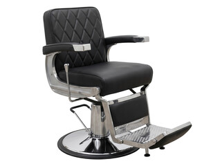 Naklejka premium Vintage Style Barber Chair with Black Diamond-Stitched Leather and Chrome Hydraulic Base, Heavy Duty Professional Salon Furniture for Barbershops