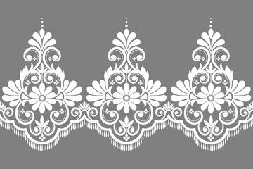 floral pattern vintage ethnic modern embroidery texture boho design vector illustration hand drawn pink flower motif branches leaves wallpaper seamless background border. © tubtim
