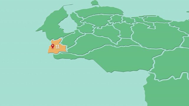 Mapa de Venezuela  con divisi&oacute;n pol&iacute;tica resaltando el estado T&aacute;chira