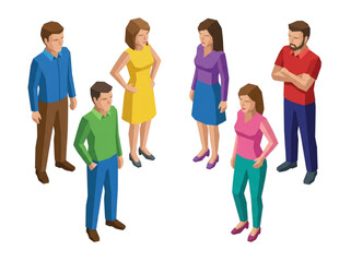 Obraz premium Professional Group of CAD Designers and Engineers in Isometric Style for Corporate Business Concept