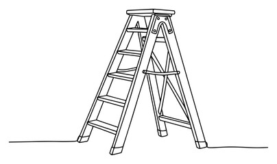 Step ladder for renovation and repair continuous line drawing, minimalist A-frame folding ladder icon one line art vector © Luka