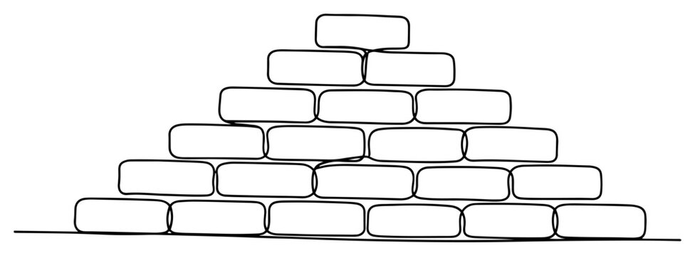Pyramid stack of bricks or construction blocks continuous line drawing, minimalist building material pile one line art vector