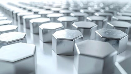 Obraz premium Precisely Aligned Silver Hexagonal Metal Shapes in a Repeating Pattern