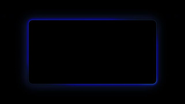 Glowing blue rectangle border frame light seamless loop animation with rotating neon highlight on black background. 4K animated frame light for title intro, text box, placeholder, and motion graphics.