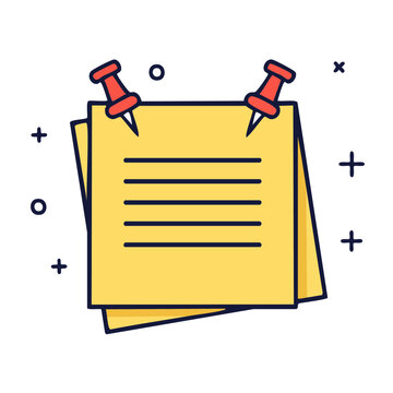 Stacked Paper with Push Pins Flat Design