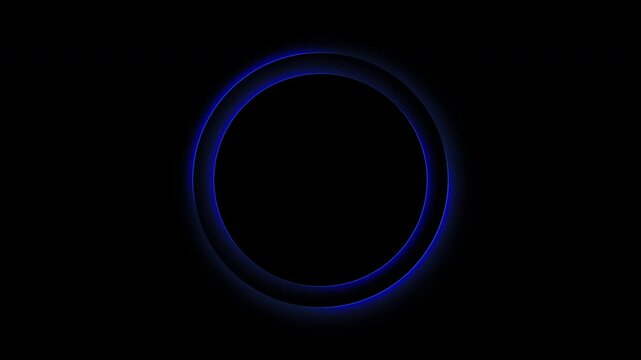 Glowing blue circle border frame light seamless loop animation with dual rotating neon ring on black background. 4K animated frame light for title intro, logo reveal, placeholder, and motion graphics.