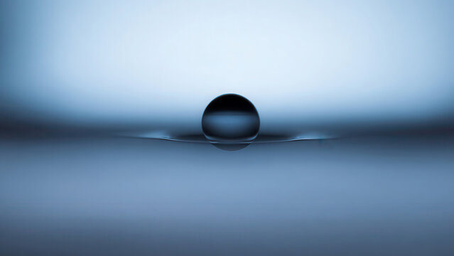 A water droplet momentarily suspended above a liquid surface, demonstrating the intricate physics of surface tension and fluid interaction.