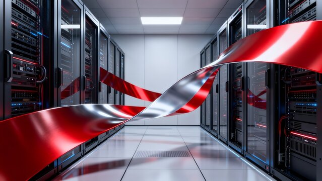 server room with red ribbon