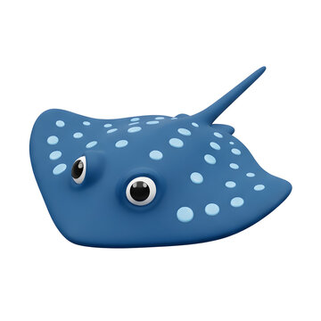 Cute blue stingray with white spots, 3D render