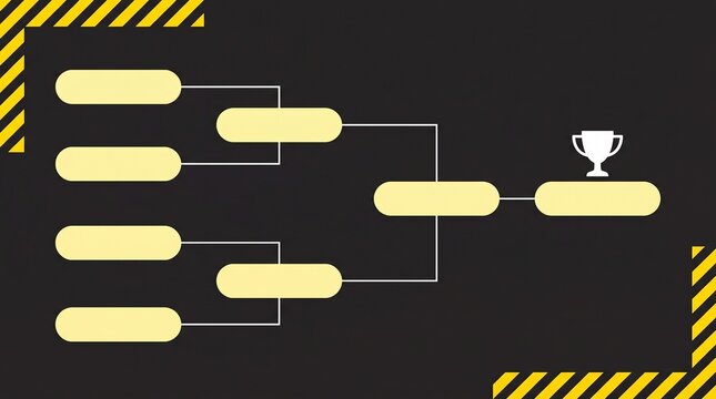 Tournament bracket template for sports competition, esports playoff tree diagram with trophy icon, championship elimination chart on dark background