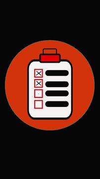 Checklist icon with red and white color scheme inside circular background. Checklist icon in circular background shines. Red and white scheme enhances checklist icon.