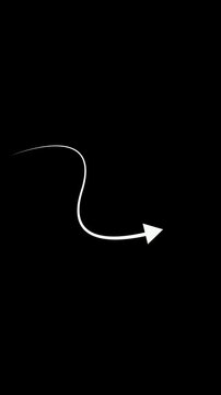 Minimalistic white arrow pointing on dark background shines. White arrow shines in minimalist design. Dark background enhances minimalistic white arrow.