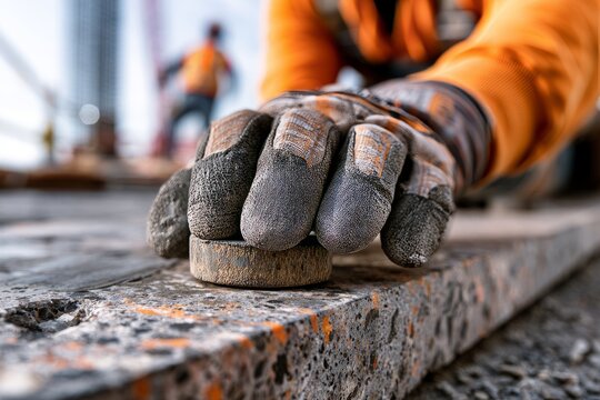 Gloved Hand Sealing Test Cap Flush with Concrete at Construction Site